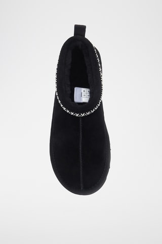 Pantoufles fourrées en cuir de mouton nubuck - Noir