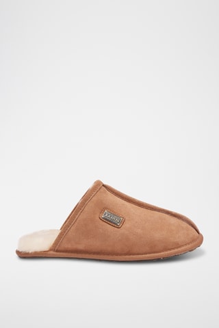 Mules fourrées en cuir de mouton - Camel