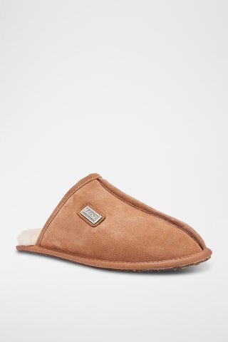 Mules fourrées en cuir de mouton - Camel