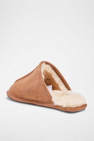 Mules fourrées en cuir de mouton - Camel