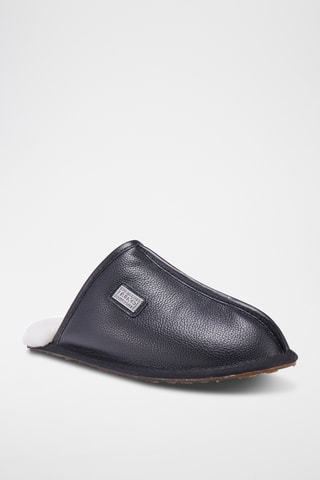 Mules fourrées en cuir de mouton - Noir