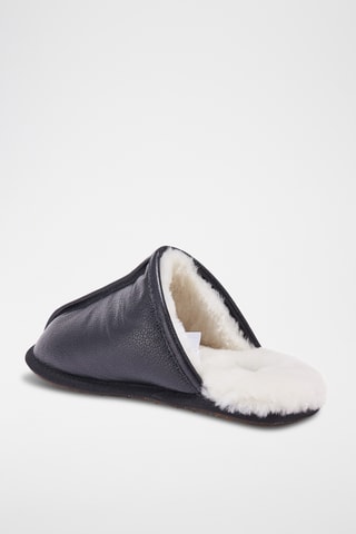 Mules fourrées en cuir de mouton - Noir