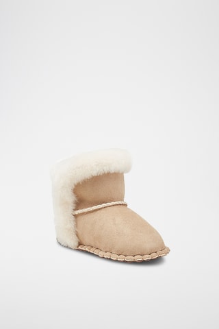 Chaussons fourrés en cuir de mouton nubuck - Beige 