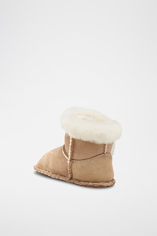 Chaussons fourrés en cuir de mouton nubuck - Beige 
