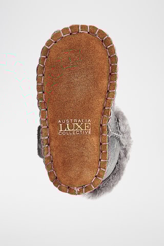 Chaussons fourrés en cuir de mouton nubuck - Gris 
