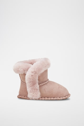 Chaussons fourrés en cuir de mouton nubuck - Rose poudré