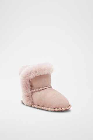 Chaussons fourrés en cuir de mouton nubuck - Rose poudré
