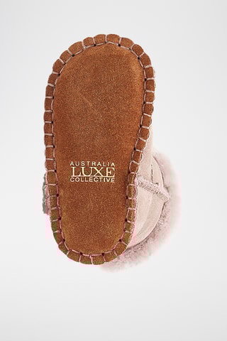 Chaussons fourrés en cuir de mouton nubuck - Rose poudré