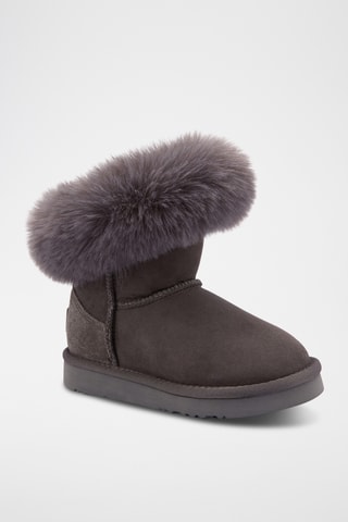 Bottines fourrées en cuir de mouton nubuck - Gris foncé