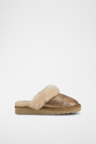 Pantoufles fourrées en cuir de mouton - Doré