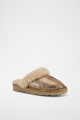 Pantoufles fourrées en cuir de mouton - Doré