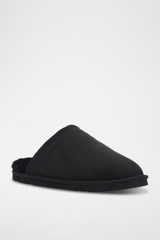 Pantoufles fourrées en cuir de mouton - Noir