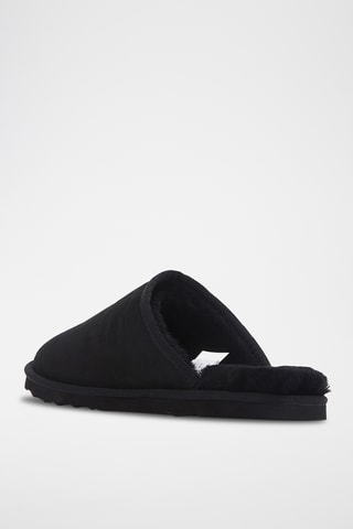 Pantoufles fourrées en cuir de mouton - Noir