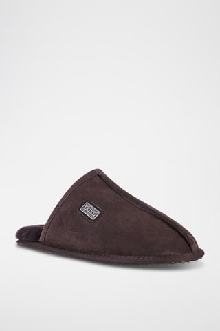 Pantoufles fourrées en cuir de mouton - Noir