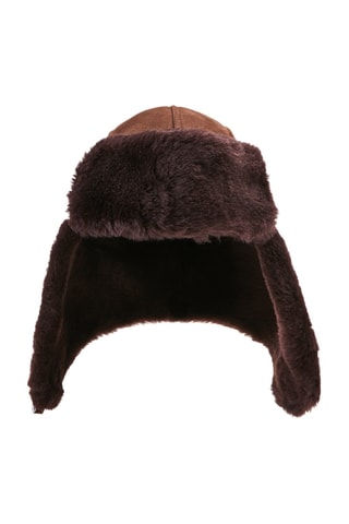 Bonnet aviateur en cuir de mouton nubuck - Marron