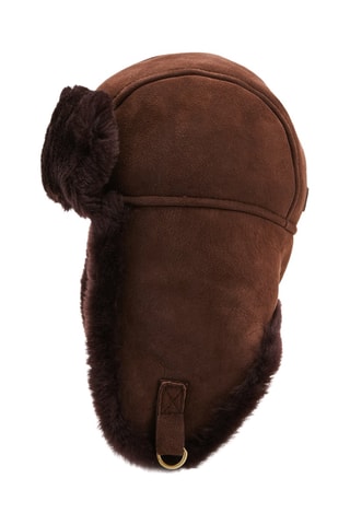 Bonnet aviateur en cuir de mouton nubuck - Marron