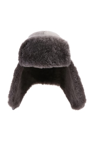 Bonnet aviateur en cuir de mouton nubuck - Gris clair