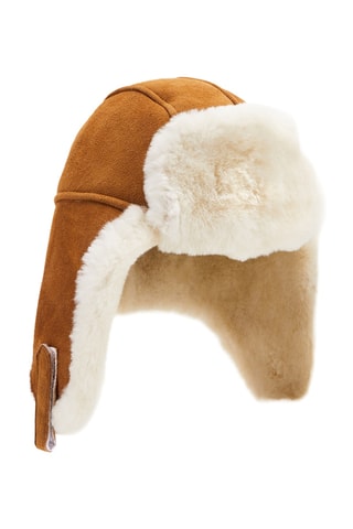 Bonnet aviateur en cuir de mouton nubuck - Camel
