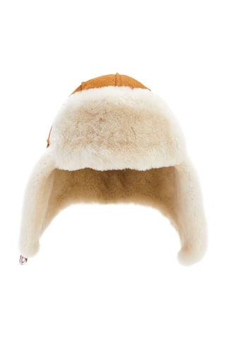 Bonnet aviateur en cuir de mouton nubuck - Camel