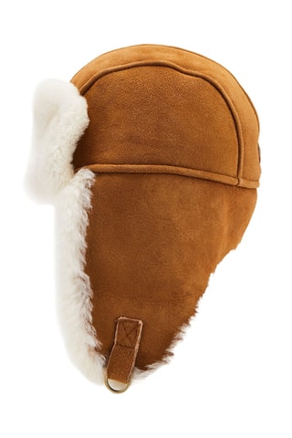 Bonnet aviateur en cuir de mouton nubuck - Camel
