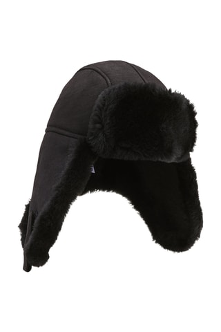 Bonnet aviateur en cuir de mouton nubuck - Noir