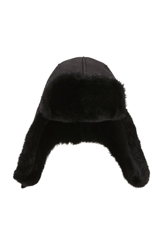 Bonnet aviateur en cuir de mouton nubuck - Noir