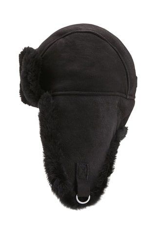 Bonnet aviateur en cuir de mouton nubuck - Noir
