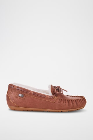 Chaussures bateau fourrées en cuir de mouton - Marron