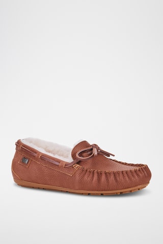 Chaussures bateau fourrées en cuir de mouton - Marron
