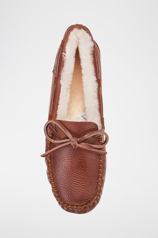 Chaussures bateau fourrées en cuir de mouton - Marron