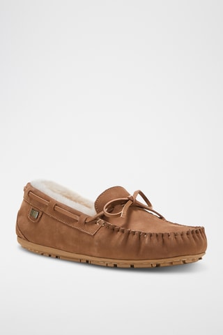 Chaussures bateau fourrées en cuir de mouton - Marron clair