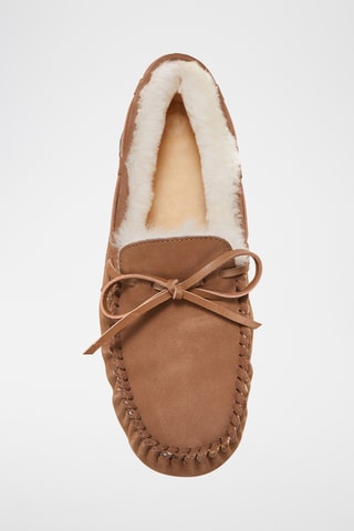 Chaussures bateau fourrées en cuir de mouton - Marron clair