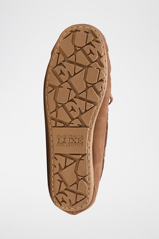 Chaussures bateau fourrées en cuir de mouton - Marron clair