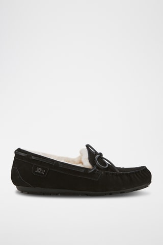 Mocassins fourr&#xE9;s en cuir de mouton nubuck - Noir