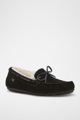 Mocassins fourr&#xE9;s en cuir de mouton nubuck - Noir