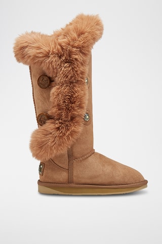 Bottes fourr&#xE9;es en cuir de mouton nubuck - Marron 