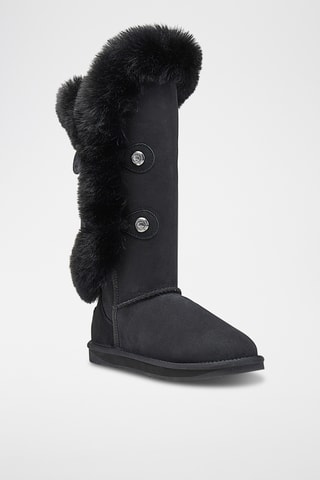 Bottes fourr&#xE9;es en cuir de mouton nubuck - Noir 