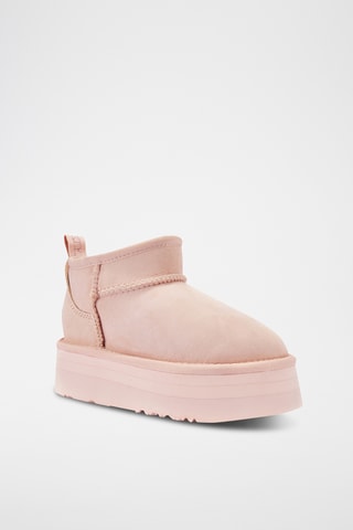 Bottines plateformes fourrées en cuir de mouton nubuck - Rose