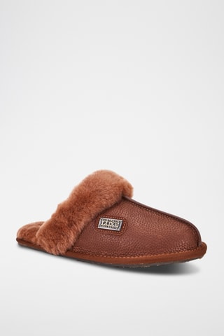 Mules fourrées en cuir de mouton - Marron