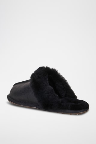 Mules fourrées en cuir de mouton - Noir