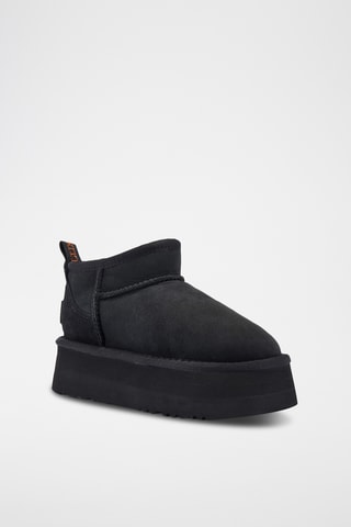 Bottines plateformes fourrées en cuir de mouton nubuck - Noir