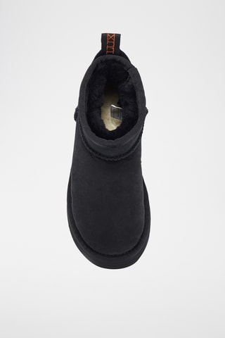 Bottines plateformes fourrées en cuir de mouton nubuck - Noir