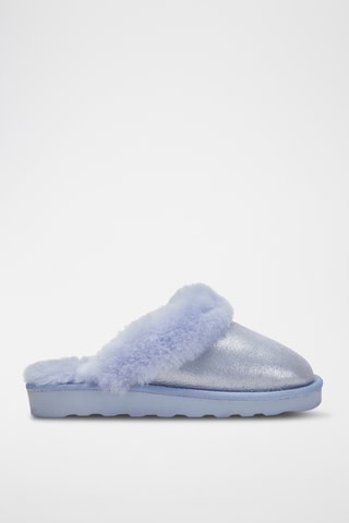 Mules fourrées en cuir de mouton - Argenté