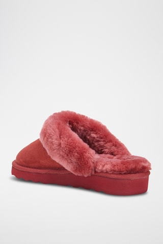 Mules fourrées en cuir de mouton - Rouge