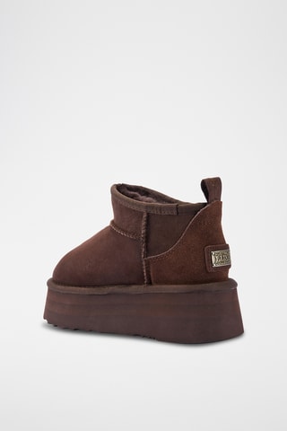 Bottines plateformes fourrées en cuir de mouton nubuck - Marron