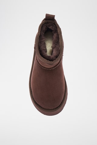 Bottines plateformes fourrées en cuir de mouton nubuck - Marron