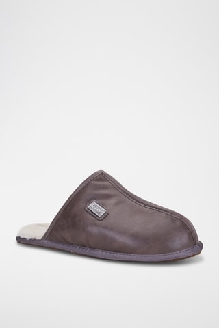 Pantoufles fourrées en cuir de mouton - Marron