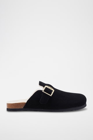 Sabots fourrés en cuir de mouton nubuck - Marron clair