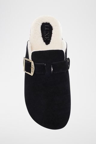 Sabots fourrés en cuir de mouton nubuck - Marron clair