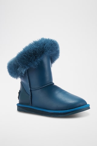 Bottines fourr&#xE9;es en cuir de mouton - Bleu p&#xE9;trole